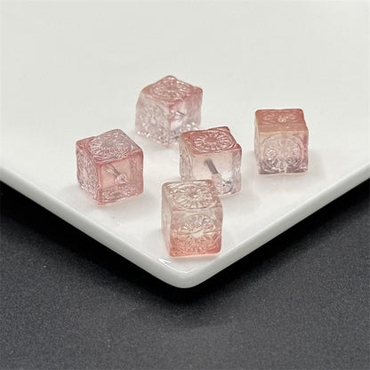 Carving Square Glass Beads 14mm Transparent Pastel Mixed 100pcs 11
