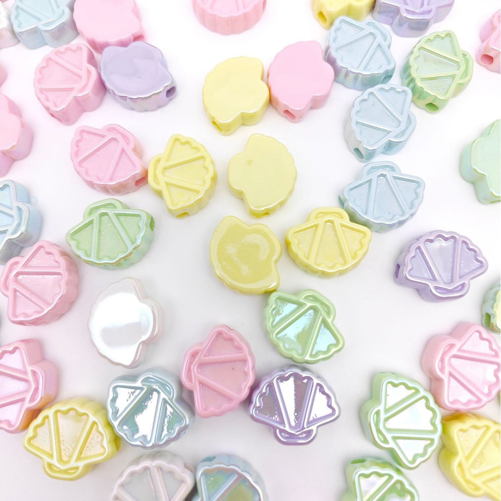 Glow Scallop Acrylic Beads 24mm Pastel Luminescent 50pcs 3