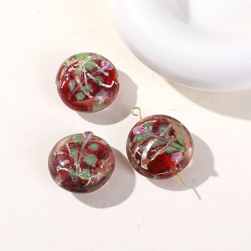 Lampwork Glass Beads Round 20mm Vintage Hand Painted Flower Pattern 10pcs 6