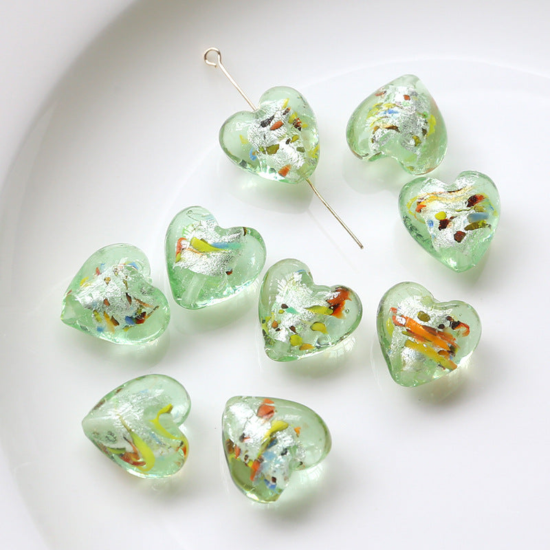 Lampwork Glass Beads Heart 15mm Gold Foil Mixed Colors 20pcs 7