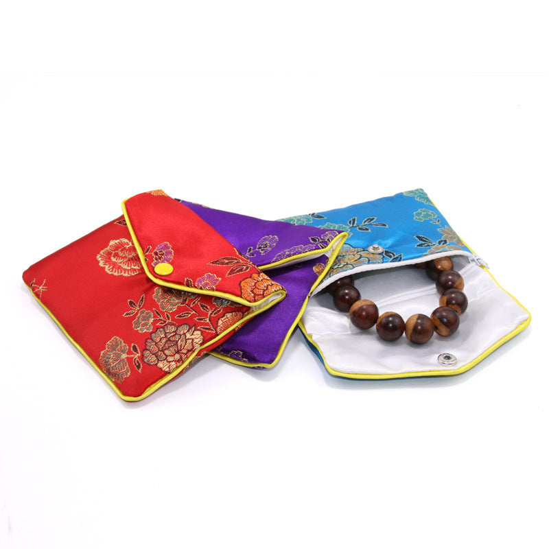 Vintage Chinese Style Brocade Plum Blossom Pattern Snap Closure Pouch 7x8-10x12cm 1pc 2