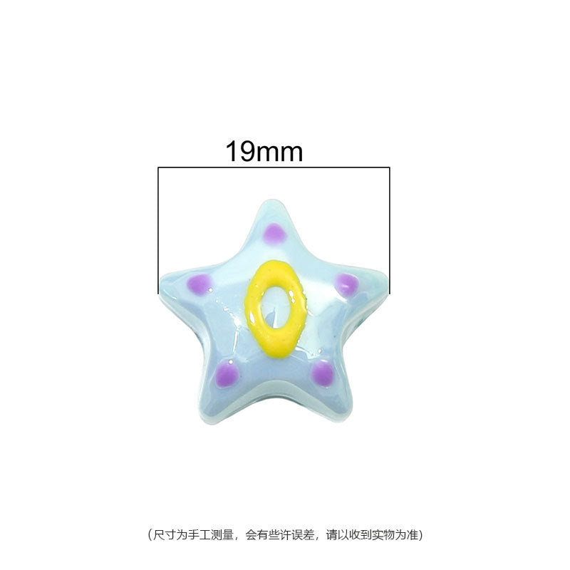 Hand Painted Star Acrylic Beads 19x12mm Pastel Letter 2pcs 2