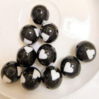 Printed Bubblegum Beads 20mm Black Heart Design 10pcs