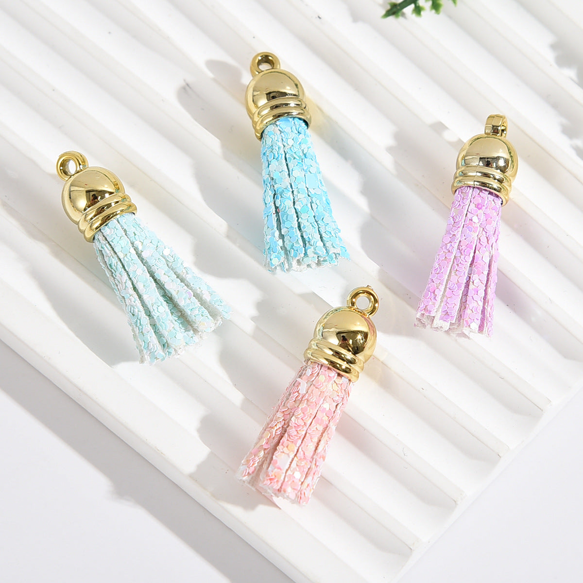 Glitter Mini PU Leather Tassels with Gold Caps 36mm 50pcs 3