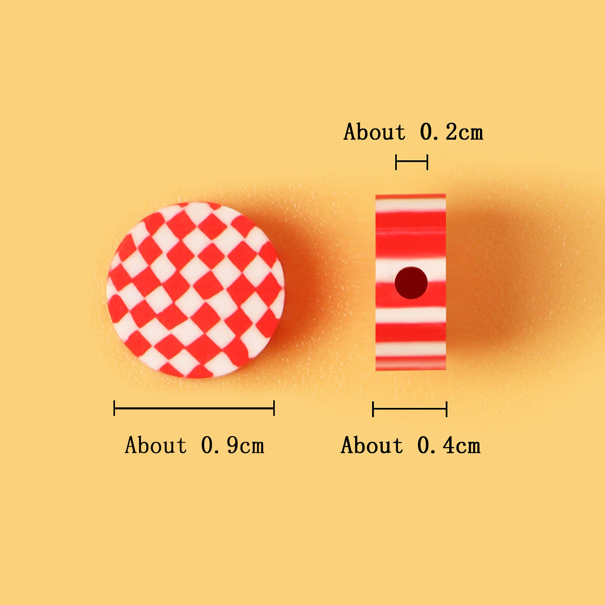 Flat Clay Beads 9mm Red Checkered Pattern Polymer 100pcs 2