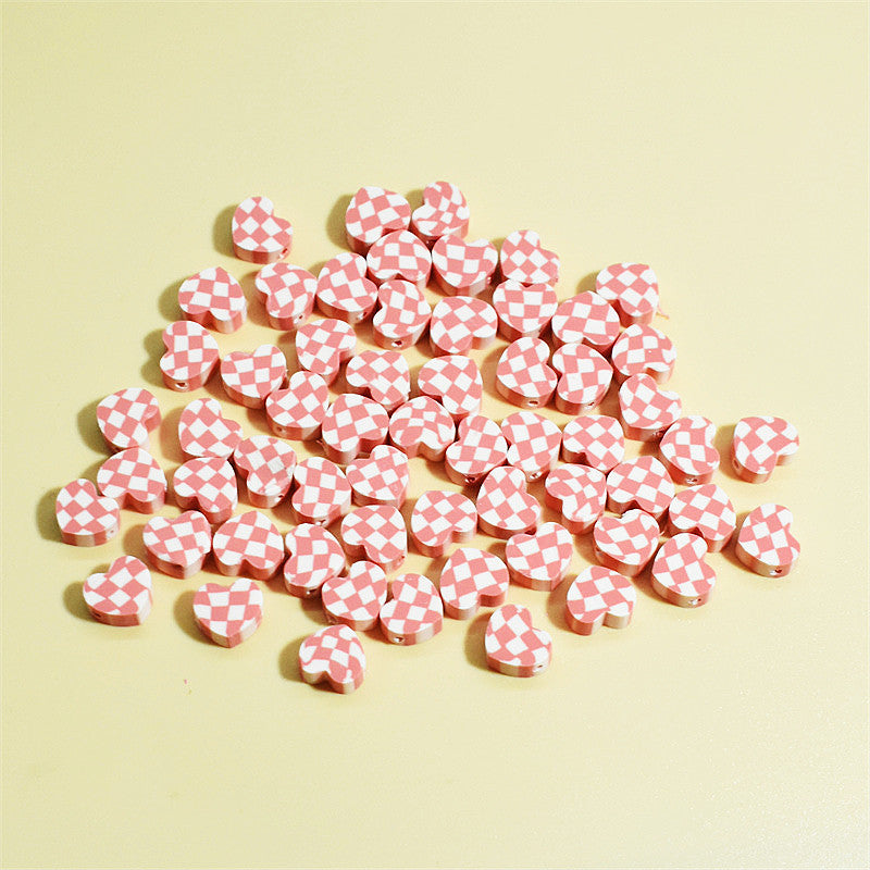 Heart Clay Beads 10mm Plaid Black White Polymer 100pcs 4