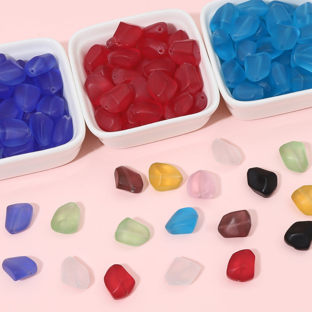 Frosted Flat Stone Glass Beads 12x15mm Matte Mixed Colors 20pcs 2
