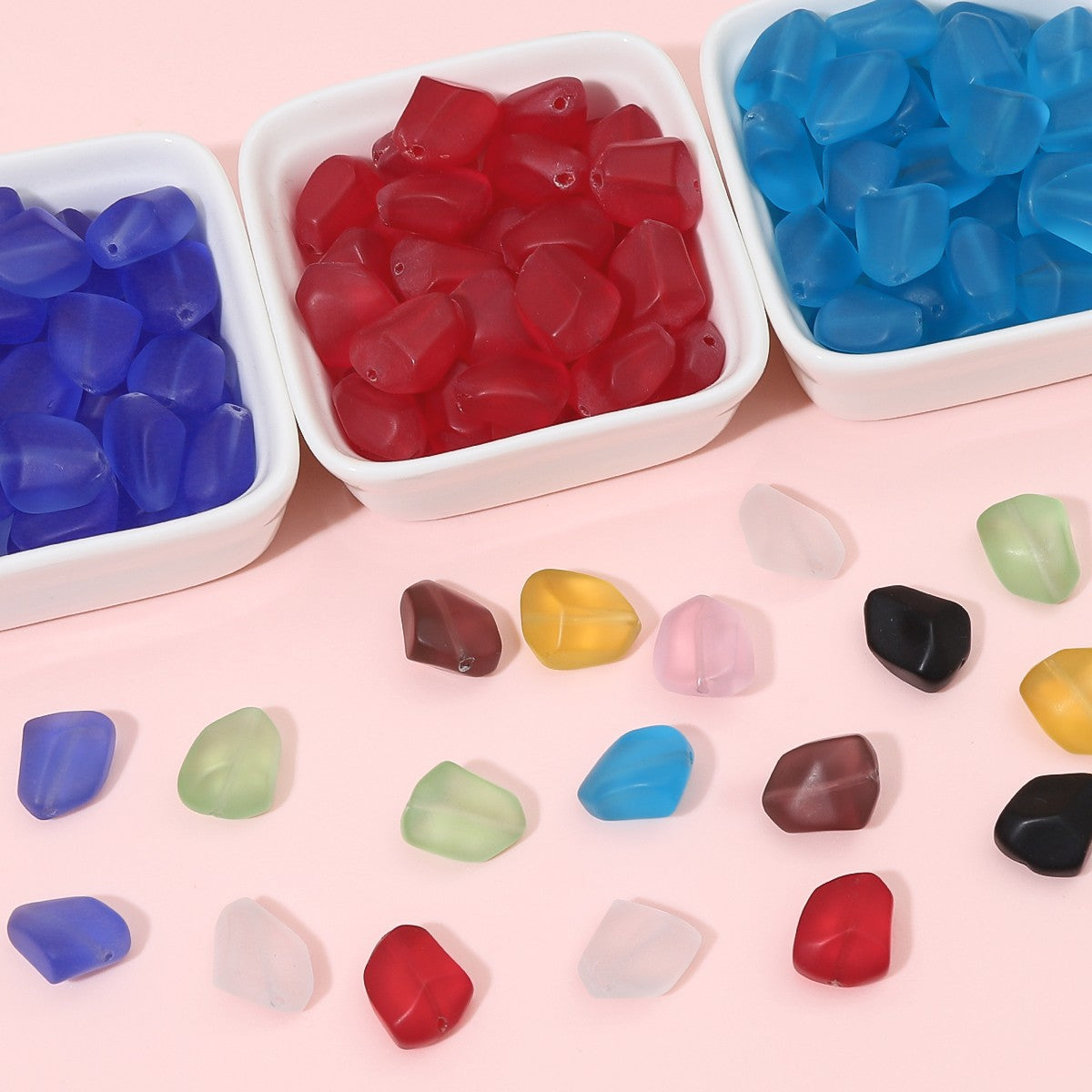 Frosted Flat Stone Glass Beads 12x15mm Matte Mixed Colors 20pcs 2