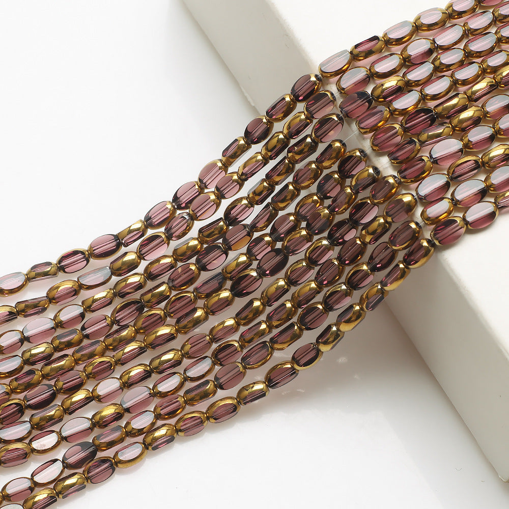 Gilded Oval Seed Glass Beads 4x6mm Plated Gold Frame 96pcs 13