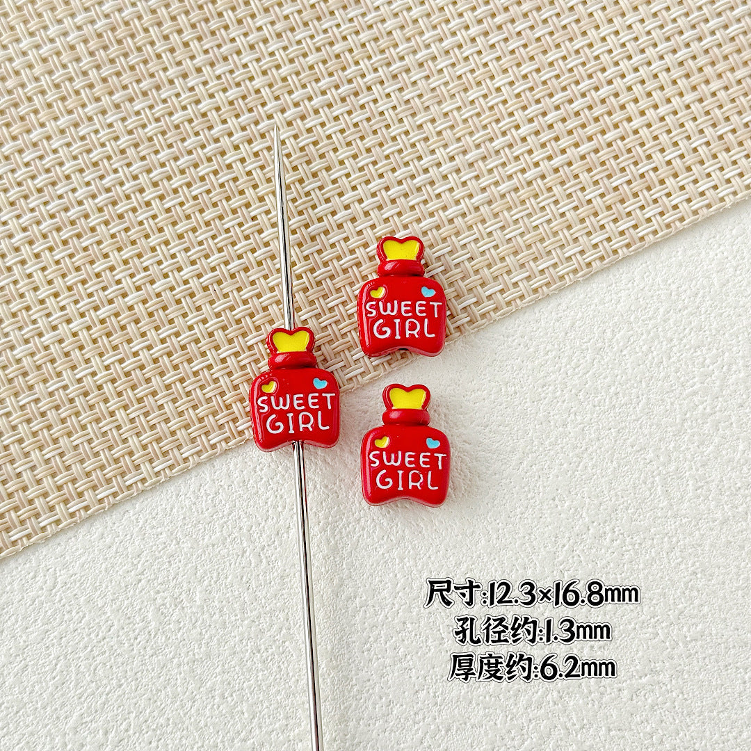 Double Sided Heart and Perfume Bottle Metal Beads 13/16mm Painted Alloy 10pcs 21