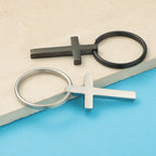 Stainless Steel Cross Keychain Minimalist Polished Silver and Black