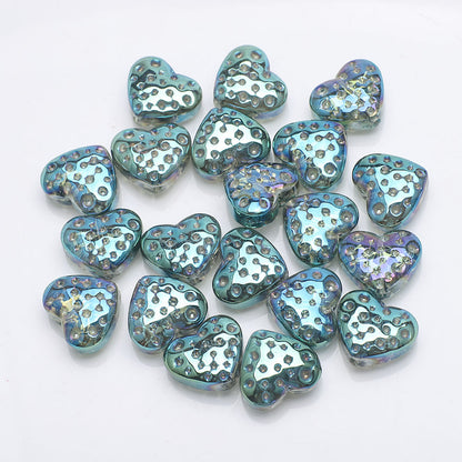 Electroplated Heart Glass Beads 13x15mm Peach Metallic 20pcs 18