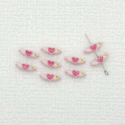 Heart Wing Metal Beads 14mm Bright Enamel Painted Alloy 20pcs 11