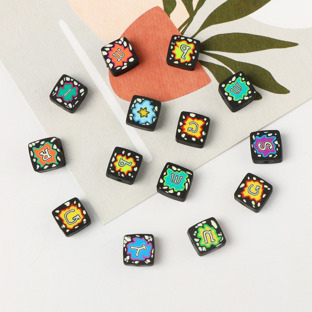 Square Clay Beads 10mm Punk Style Neon Paint Splatter 100pcs 3