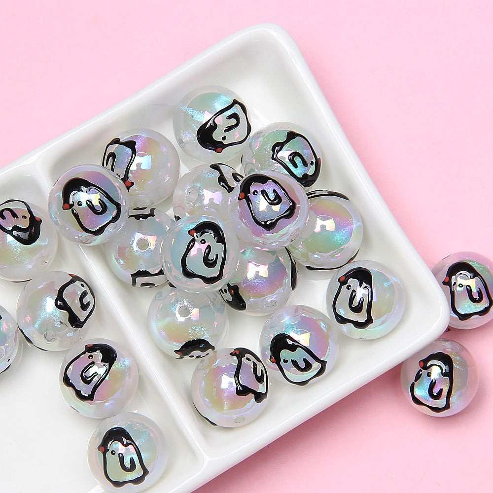 Hand Painted Cat Claw Strawberry Series Acrylic Beads 16mm 10pcs 19