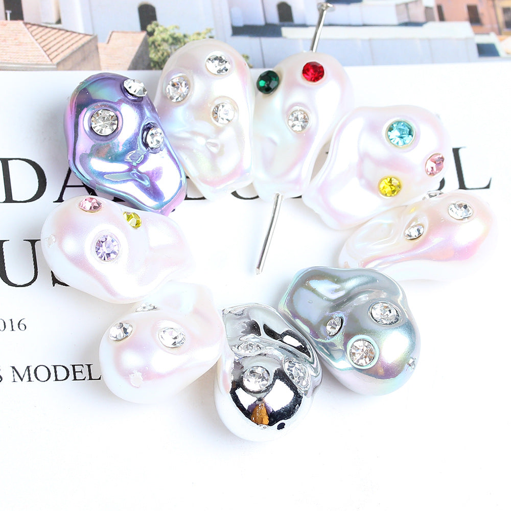 Irregular Acrylic Beads ABS Plastic Imitation Pearl Rhinestone 10pcs