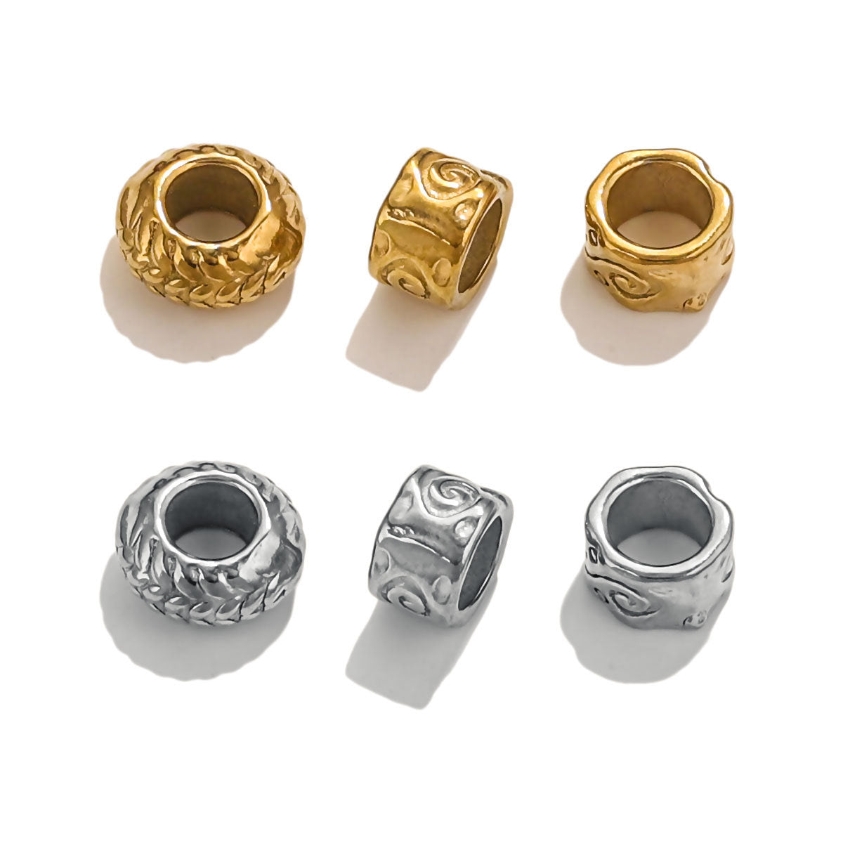 Stainless Steel Large Hole Metal Beads 6mm 7.5mm Wheat Ears Cloud Pattern 10pcs 4