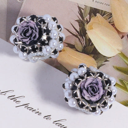 Fancy Rose Rhinestone Beads 25mm Polymer Clay Encrusted 5pcs 13