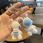 PVC Cartoon Space Bunny Keychain Astronaut Design Pastel Colors 3