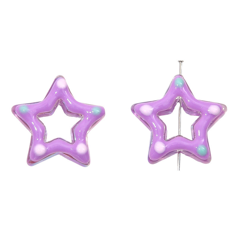 Glossy Hollow Star Acrylic Beads 27mm Pastel Colors 2pcs 8