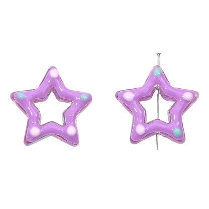 Glossy Hollow Star Acrylic Beads 27mm Pastel Colors 2pcs 8