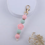 Double-Sided Rose Beaded Silicone Keychain Pastel Colors 5