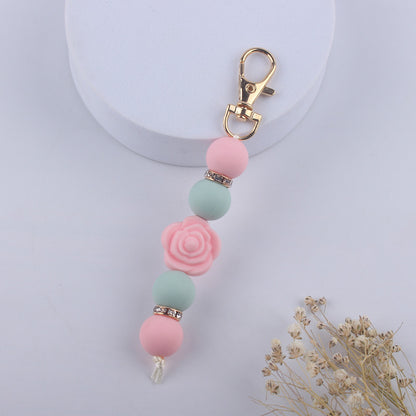 Double-Sided Rose Beaded Silicone Keychain Pastel Colors 5