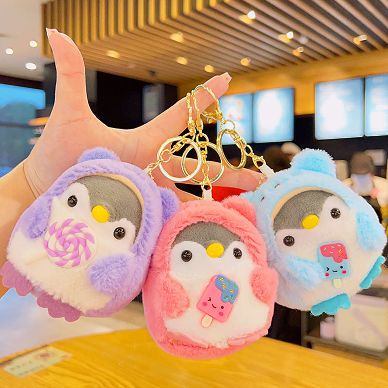 Plush Penguin Keychain Pastel Colors Lollipop and Earmuffs Soft Toy