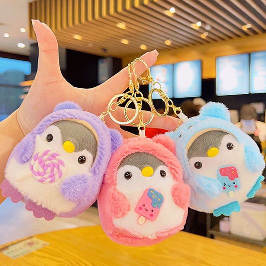 Plush Penguin Keychain Pastel Colors Lollipop and Earmuffs Soft Toy