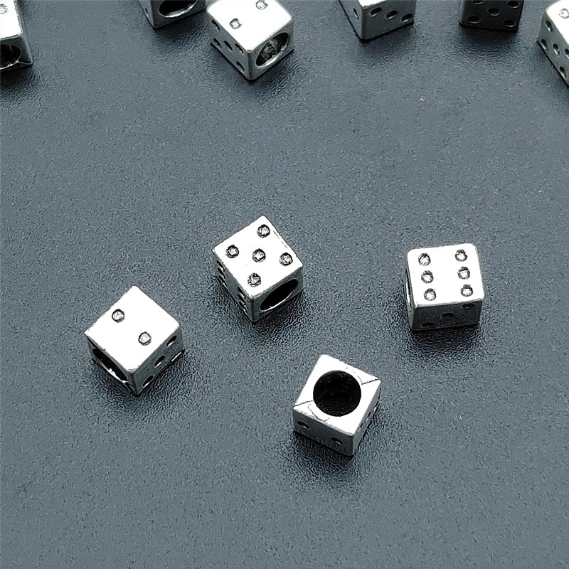Square Metal Beads 7mm Silver Dice Zinc Alloy 100pcs