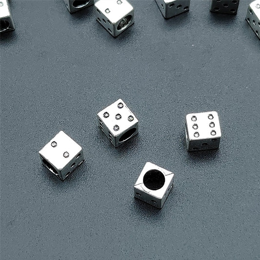 Square Metal Beads 7mm Silver Dice Zinc Alloy 100pcs