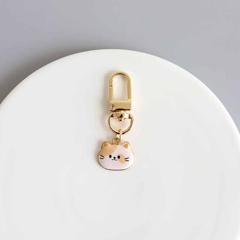 Cartoon Cat Head Keychain Zinc Alloy Enamel Gold Tone 8