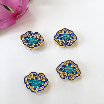 Cloisonne Metal Beads 20mm Lotus Pattern Enamel Lake Blue 25pcs 4