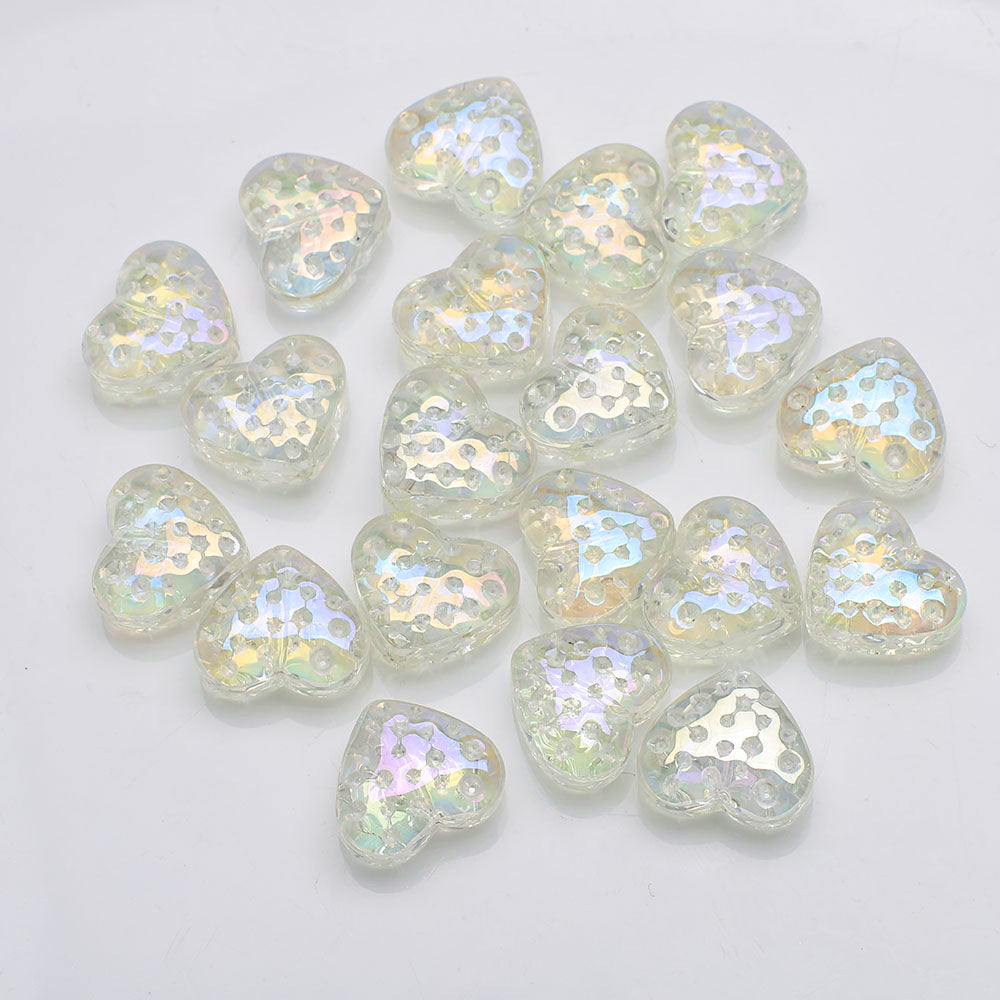 Electroplated Heart Glass Beads 13x15mm Peach Metallic 20pcs 16