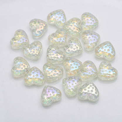 Electroplated Heart Glass Beads 13x15mm Peach Metallic 20pcs 16