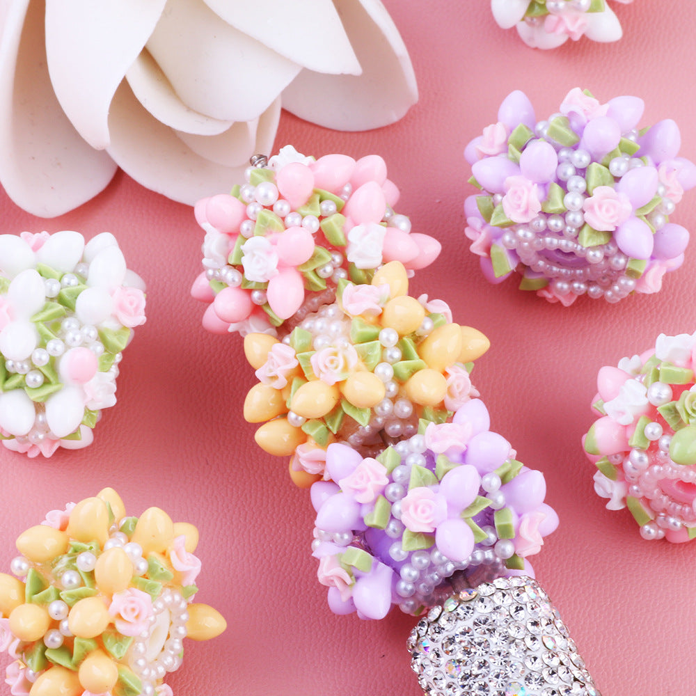 Flower Leaves Cluster Clay Beads 26mm Pastel Embellished 5pcs 2