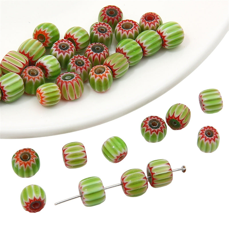 Glaze Millefiori Glass Beads 6mm Striped Colorful Glossy 10pcs 14