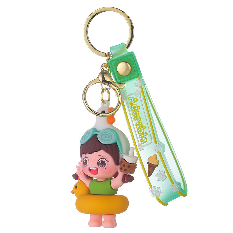 Cartoon Swim Ring Keychain PVC Boys And Girls Summer Charm 5