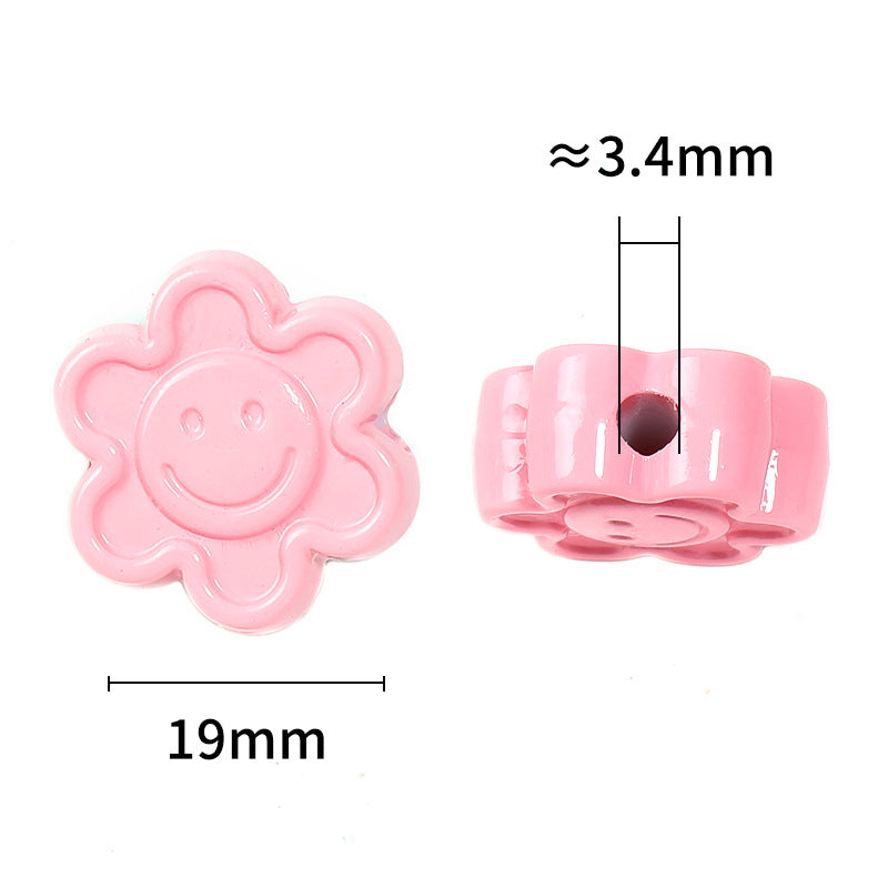Painted Smiley Face Sunflower Acrylic Beads 19mm Colorful Glossy 50pcs 3