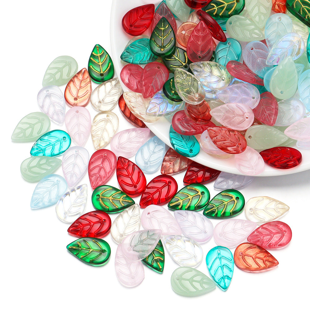 Czech Glass Beads Leaf 17mm Frosted Mixed Colors Gold Accents 30pcs 4