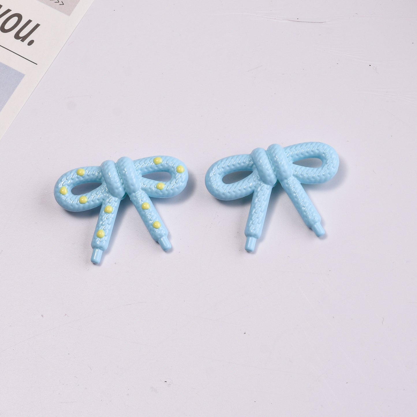 Hand Painted Bow Acrylic Beads 27mm Polka Dot Design 10pcs 10