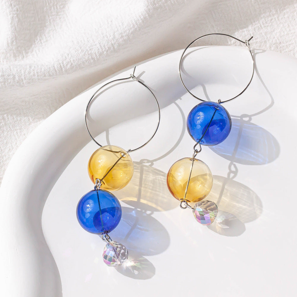 Clear Blown Glass Beads 12-18mm Multi Color Smooth Round 4pcs 2