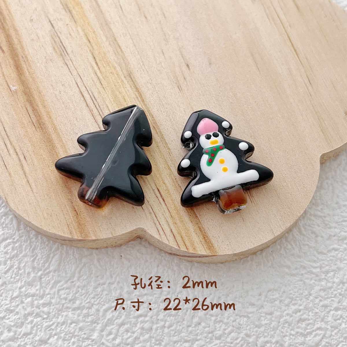 Hand Painted Christmas Tree Glass Beads 26mm Cartoon Pattern 1pc 18