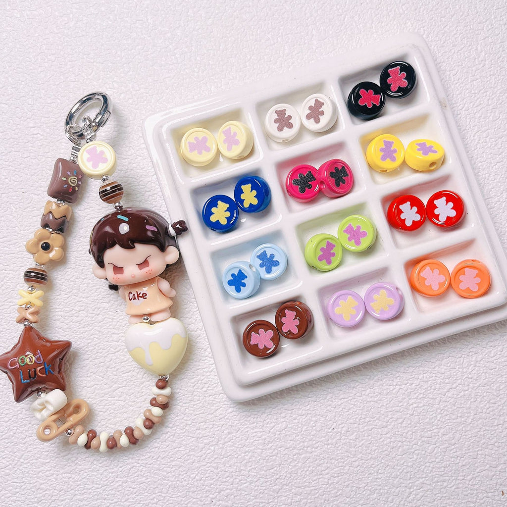 Bear Disc Acrylic Beads 12mm Colorful Mixed 10pcs
