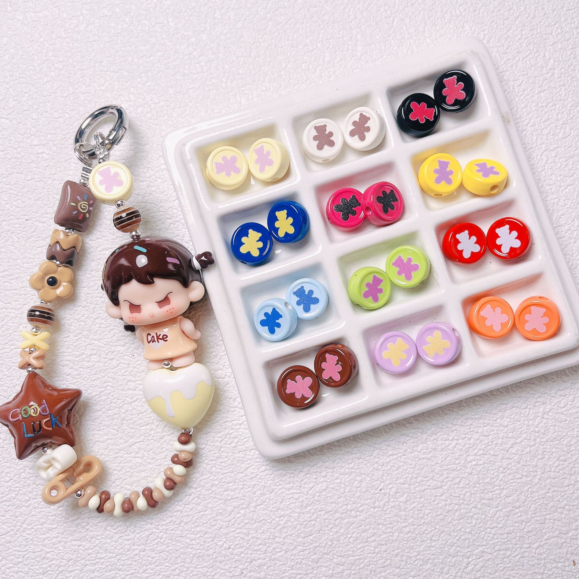 Bear Disc Acrylic Beads 12mm Colorful Mixed 10pcs