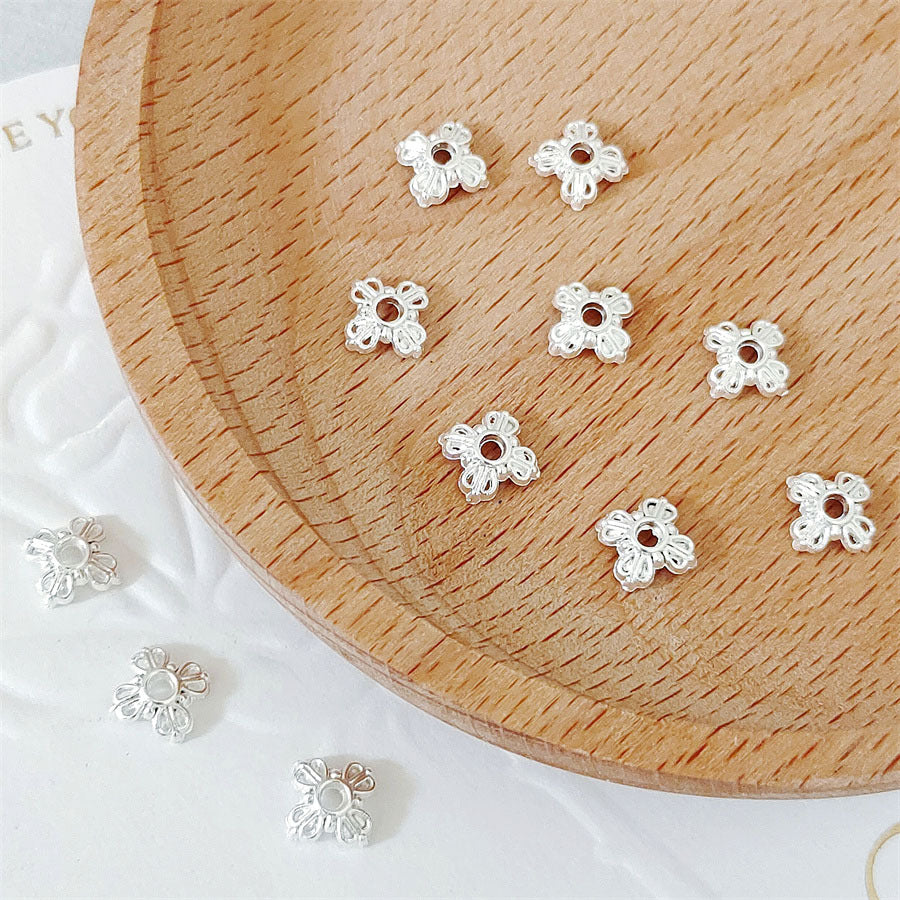 Alloy Four Petal Flower Bead Caps 7mm Tibetan Style 100pcs 2