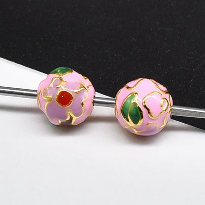 Flower Leaf Pattern Metal Beads 6/8/10mm Colorful Cloisonne Enamel 10pcs 18