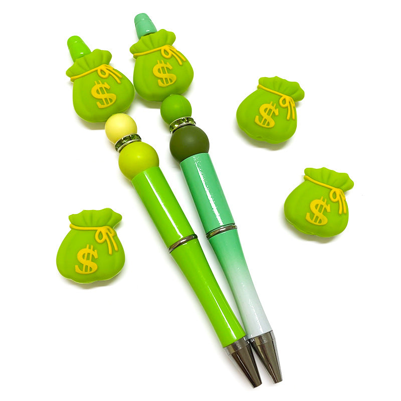 Silicone 3D Focal Beads Money Bag Green Sack with Yellow Dollar Sign 20pcs 3