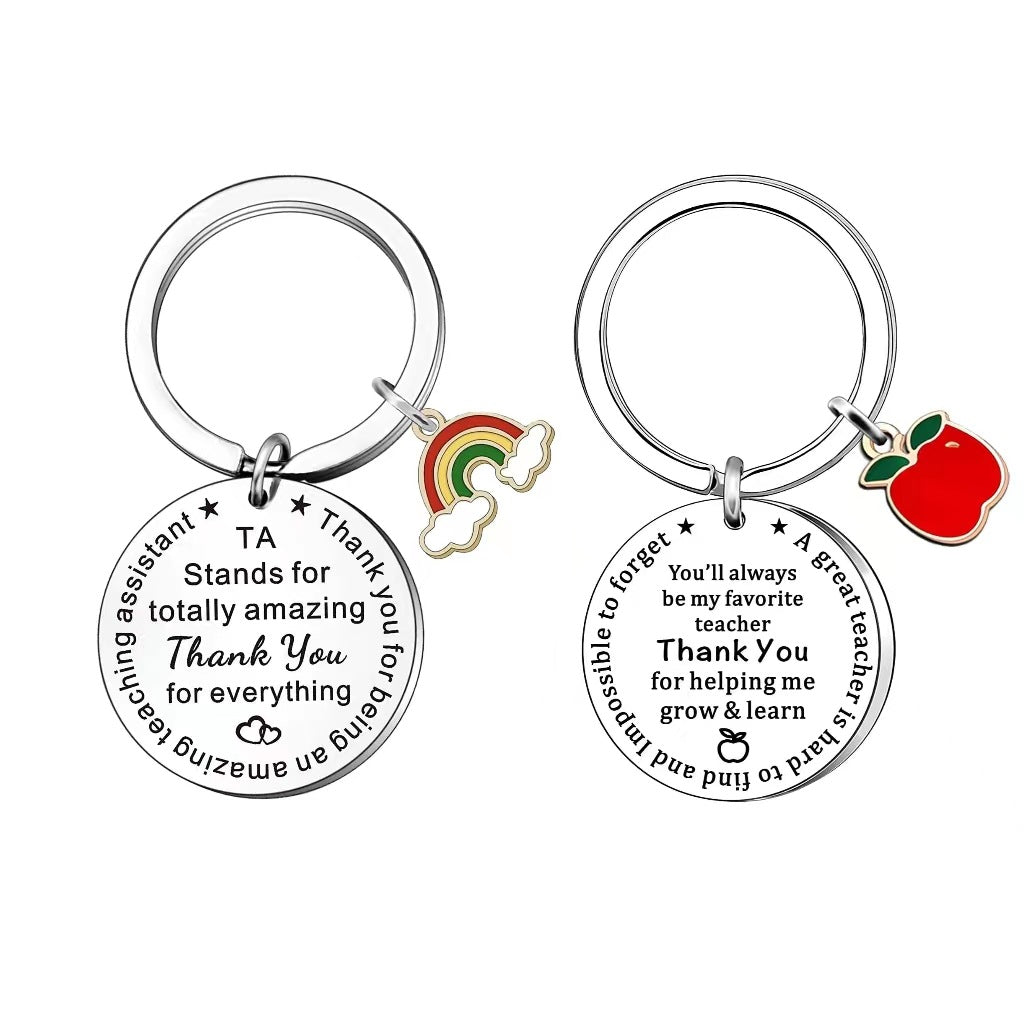 Apple Rainbow Keychain Stainless Steel Teacher Gift Charm