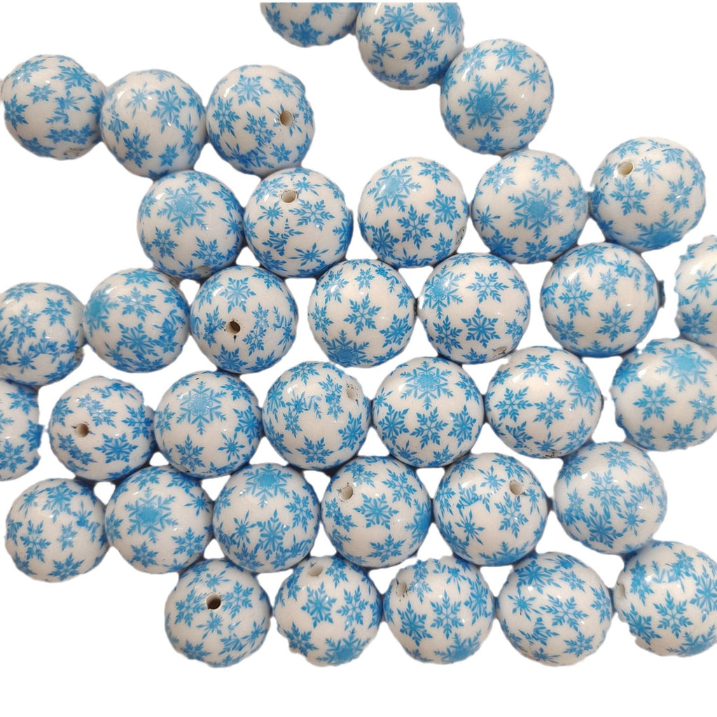 Christmas Bubblegum Beads 20mm Blue Snowflake Acrylic 5pcs 3